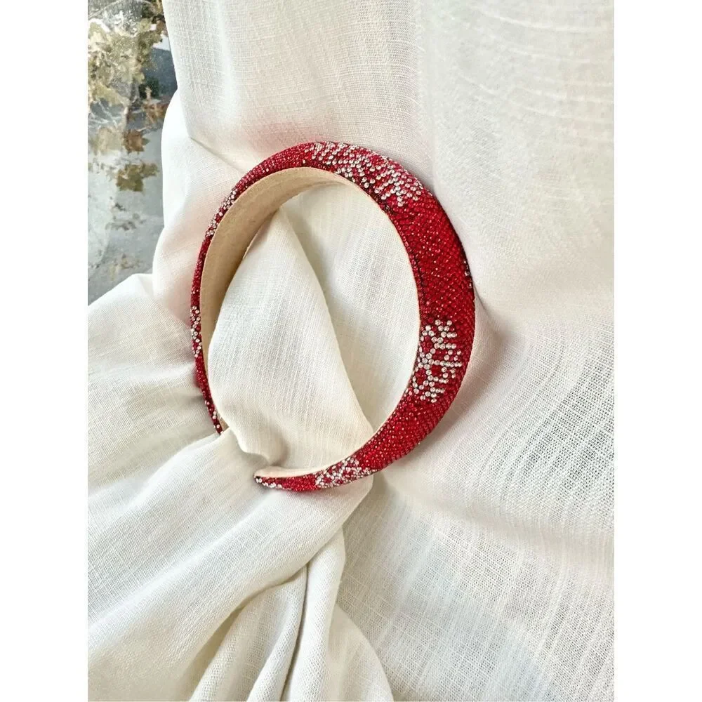 Bright red Christmas snowflake rhinestone headband